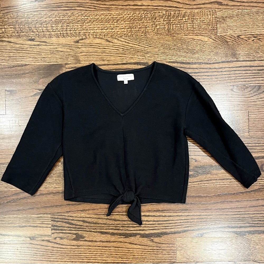 Madewell Texture & Thread Cropped Front Tie 3/4 Sleeve Shirt - Size M